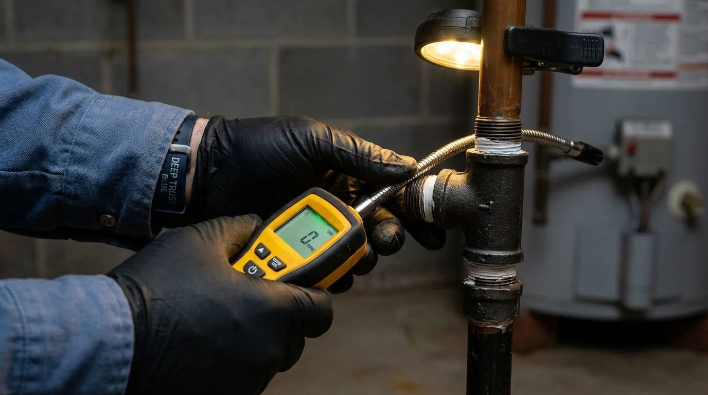 Gas leak detection with electronic sniffer by Johns Plumbing LLC in Olney
