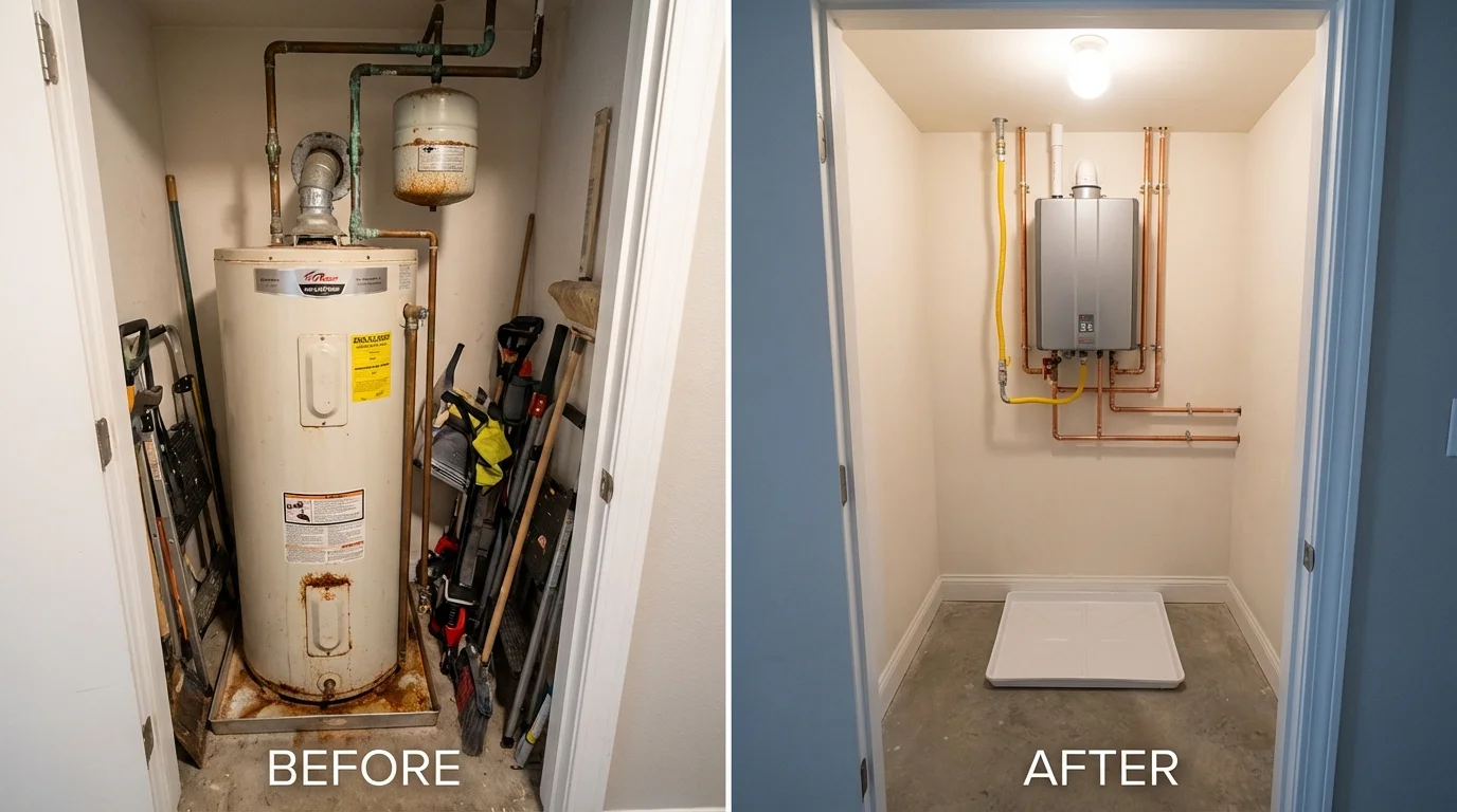 Tank water heater versus wall-mounted tankless unit comparison for Olney, TX homeowners