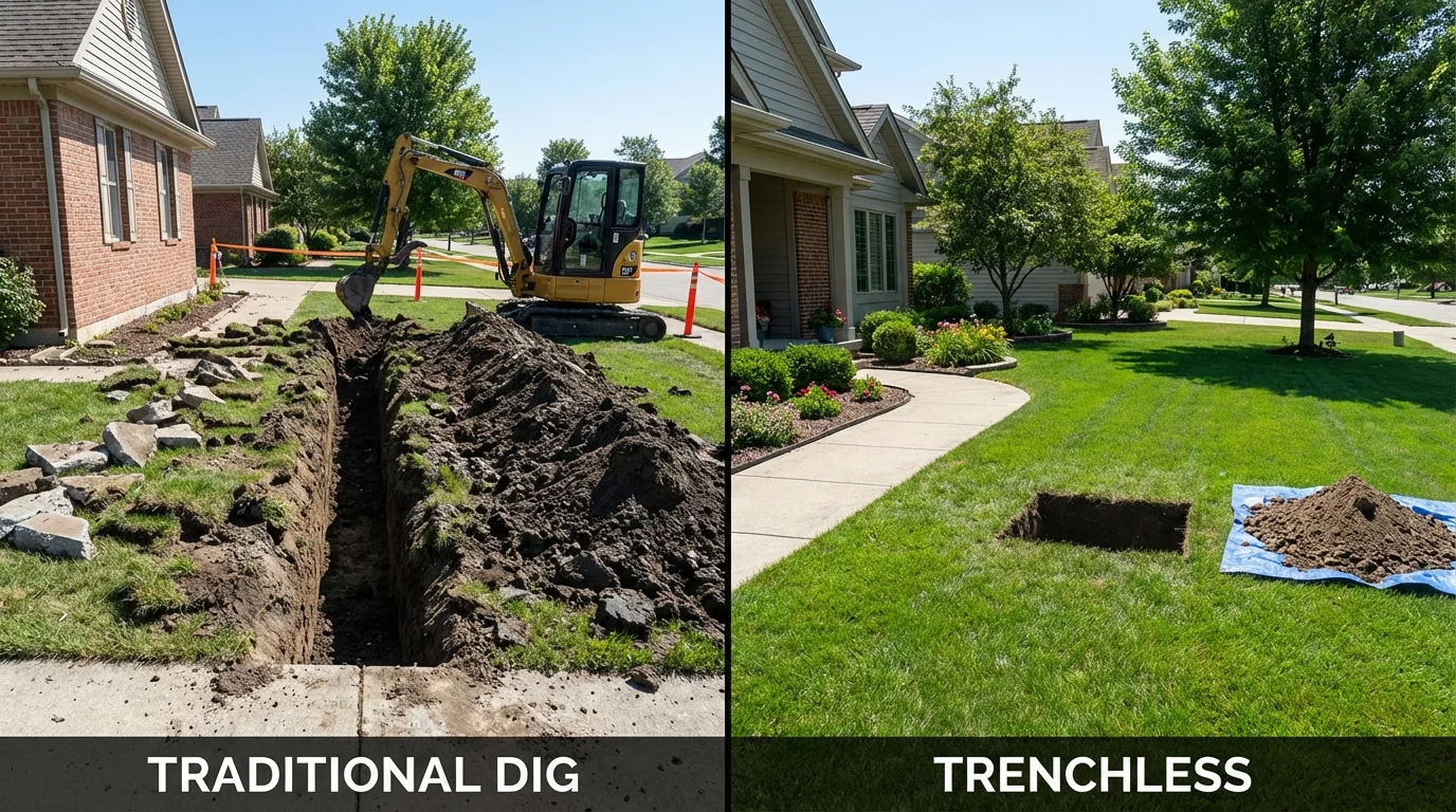 Trenchless sewer repair with minimal yard damage versus traditional excavation in Olney, TX